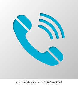 Ringing phone icon. Retro symbol. Paper design. Cutted symbol with shadow