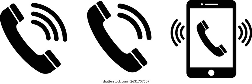 Ringing phone icon set. Telephone call sign. Smartphone ringing symbol on Transparent background.