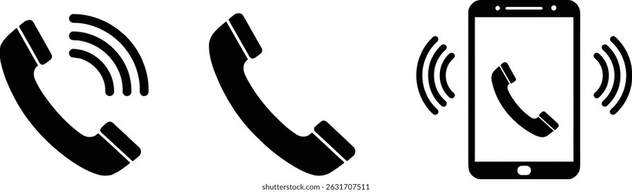 Ringing phone icon set. Telephone call sign. Smartphone ringing symbol on Transparent background.