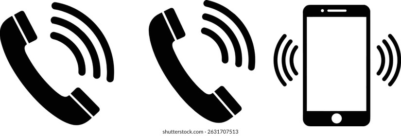 Ringing phone icon set. Telephone call sign. Smartphone ringing symbol on Transparent background.