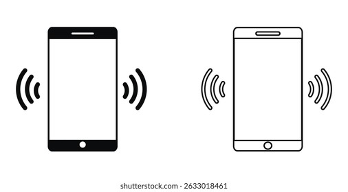 Ringing phone icon set. Telephone call sign. Smartphone ringing symbol vector file. Vector illustration. Ringing phone solid and line style.