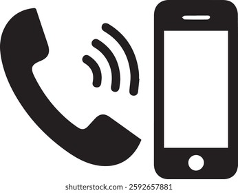 Ringing phone next to a smartphone vector art white background