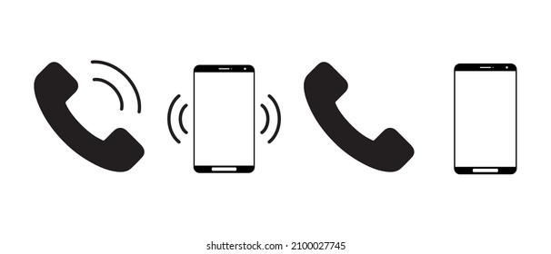 Llamando al teléfono simple conjunto de iconos. Llamando a Smartphone. Señal de teléfono. Vector aislado en un fondo blanco. Stroke Editable