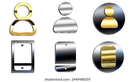 Ringing phone simple icon set. Smartphone ringing and gold and silver profile icon. Telephone signal. Vector