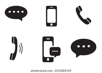 Ringing phone simple icon set. Smartphone ringing. Phone sign, Calendar, Message icon. Vector