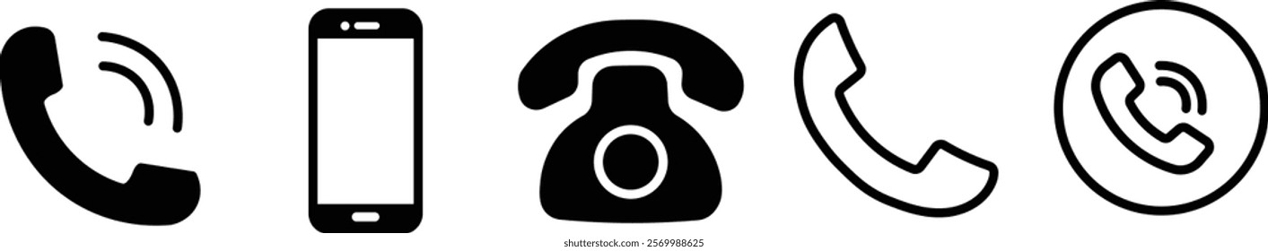Ringing phone simple icon set. Phone call icon set, Telephone call sign, Contact us. Smartphone ringing