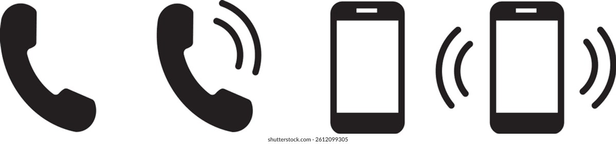 Ringing phone simple icon set. Contact us telephone sign.Cell phone pictogram isolated on white background.
