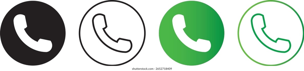 Conjunto de iconos simples de teléfono sonando. Signo de llamada en blanco y negro, diseño de ícono de llamada, Vector de ícono de contacto,
