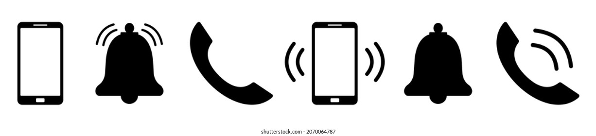 Ringing phone simple icon set.Phone call icon set on white background.Phone sign. Smartphone, mobile, vibration.Vector illustration