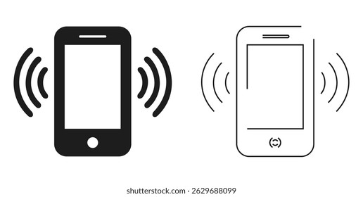 Ringing phone simple icon. Smartphone ringing, Ringing Call, phone vibration, phone icon, Telephone call sign, Communication, Contact, Support, Service, Solid and Outline Multiple Styles