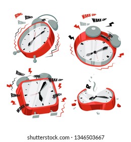 Ringing red clock illustration with additional one broken clock