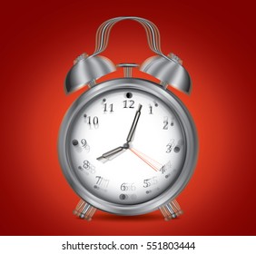 Ringing retro alarm clock realistic, vector illustration