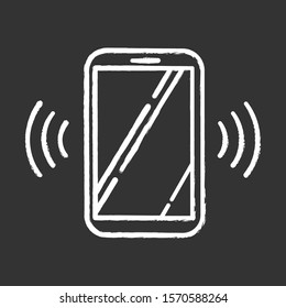 Ringing smartphone chalk icon. Mobile voice control idea. Sound command. Loud volume, audio frequency. Phone call, vibro signal. Modern digital device. Isolated vector chalkboard illustration