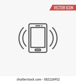 Ringing smartphone icon in thin line style isolated on gray background. Incoming call on mobile phone symbol for web site design, ui, app or logo, editable stroke. Vector outline illustration eps10.