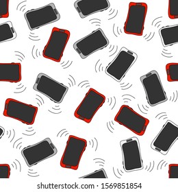 Ringing smartphones. Seamless pattern. Transparent background. Vector graphics.