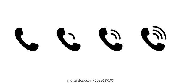 Conjunto de ícones de telefone tocando. Símbolo de sinal de chamada telefônica
