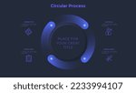 Ring-like cyclic chart with four gradient elements. Concept of 4 steps to startup project launch. Dark neon infographic design template. Modern vector illustration for business data visualization.