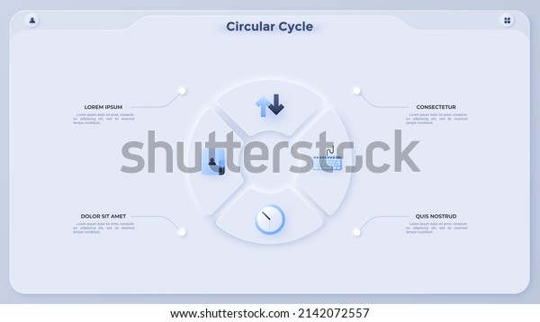 Ring-like pie diagram divided into four\
sectors. Concept of 4 parts of cyclic work process, production\
cycle. Simple flat infographic template. Modern vector illustration\
for data\
visualization.
