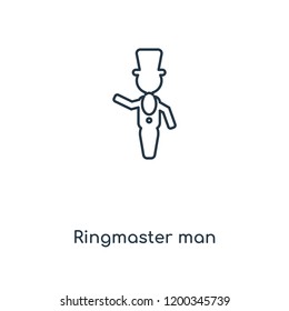 Ringmaster man concept line icon. Linear Ringmaster man concept outline symbol design. This simple element illustration can be used for web and mobile UI/UX.