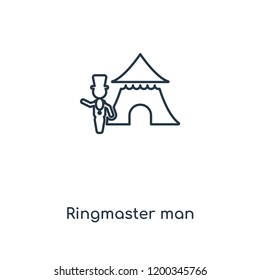 Ringmaster man concept line icon. Linear Ringmaster man concept outline symbol design. This simple element illustration can be used for web and mobile UI/UX.