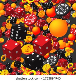 Rings Balls Poker Chips Dice and Coins on Black