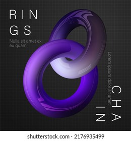 Rings from the chain. Vector illustration of realistic chain rings on a dark background with light reflections. Sketch for creativity.
