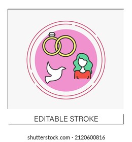  Icono de línea de concepto de anillos. Servicio de bodas, anillos de intercambio de pareja. El amor eterno y símbolo de compromiso. Wedding.Vector aislado concepto metáfora ilustración