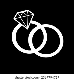 Rings with diamond icon. Outline and silhouette ring. Vector illustration isolated on white background. Wedding symbol.