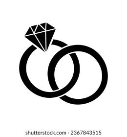 Rings with diamond icon. Outline and silhouette ring. Vector illustration isolated on white background. Wedding symbol.