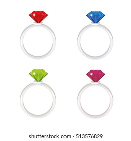 Rings with diamond  isolated on white background. Vector illustration.