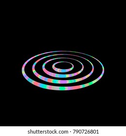 Rings from dots. Isolated on black background. Luminance effect. Vector colorful illustration.