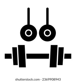 Rings and dumbbells solid icon. Sport and gym theme sports equipment symbol illustration isolated on white. Sports rings and dumbbells glyph style design, designed for web and app. Eps 10