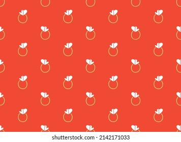 Rings with hearts on a red background, seamless pattern. Background for wedding celebrations and Valentine's Day. Perfect for covers, business cards, gift paper and party banners. Vector illustration.