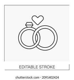  Rings line icon. Wedding service, couple exchanging rings. Eternal love and commitment symbol. Wedding concept. Isolated vector illustration. Editable stroke