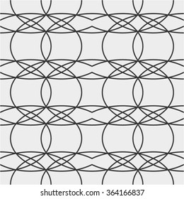 Rings in monochrome pattern, mesh, seamless vector background.