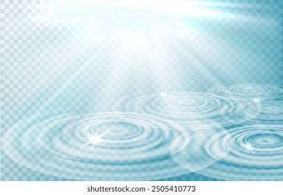 Rings on the water and rays of light. Vector illustration