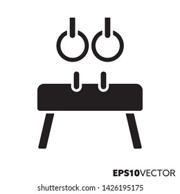 Rings and pommel horse solid black icon. Glyph symbol of sports and gymnastics. Sports equipment flat vector illustration.