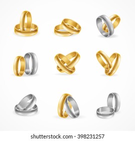 Rings Set Made of Silver and Gold. Vector illustration