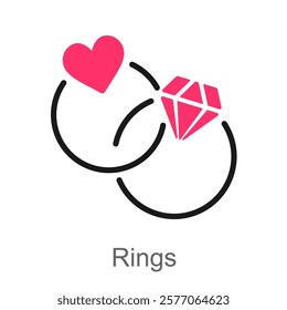 Rings and wedding icon concept