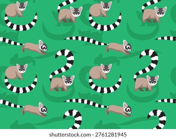 Ringtail Cartoon Cute Character Seamless Background Wallpaper Pattern