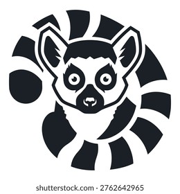 Ringtailed lemur face illustration in black and white colors icon