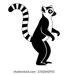 Ringtailed lemur standing on hind legs looking sideways animal illustration icon