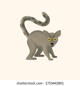 Ring-tailed lemur with a striped tail. Vector illustration on a colored background. Logo. Flat design.
