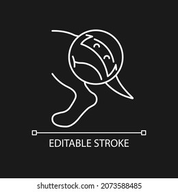 Ringworm white linear icon for dark theme. Common skin infection. Animal affecting fungal disease. Thin line customizable illustration. Isolated vector contour symbol for night mode. Editable stroke