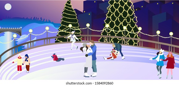 Rink with people in town
