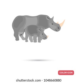 Rinoceros and cub color flat icon