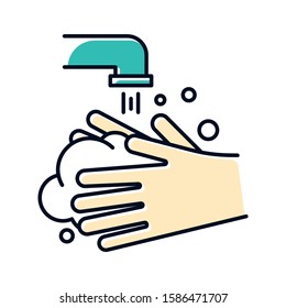 Rinse hands color icon. Hygiene and healthcare. Common cold precaution. Germ cleansing. Washing hand. Disinfect from flu bacteria. Influenza virus prevention. Isolated vector illustration
