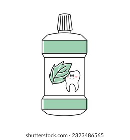 Rinsing Elixir für Zähne. Cartoon doodle Illustration. Zahnpflege. Logo, Symbol, Vektorgrafik