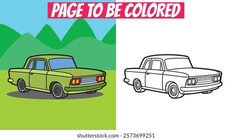 rintable car coloring page in black outline, great for kids and adults. Simple vector doodle perfect for childhood activities and coloring books.