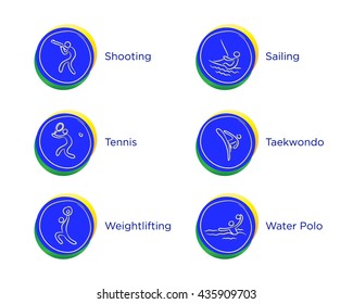 Rio 2016 Olympic games in Brazil. Rio summer Olympic games icons vector illustration. Sport disciplines vector icons and illustrations. Rio summer Olympic games symbols. Sport categories Rio 2016.